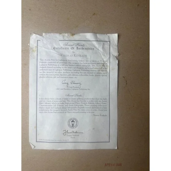 Authentic Thomas Kinkade Sunday Outing Picture with certificate and Frame